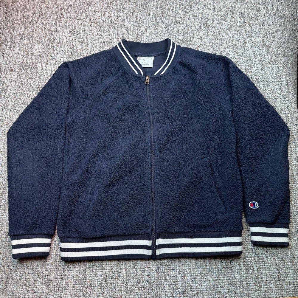 Champion Jacket Mens Small Blue Fleece Varsity Bomber Full Zip Y2K